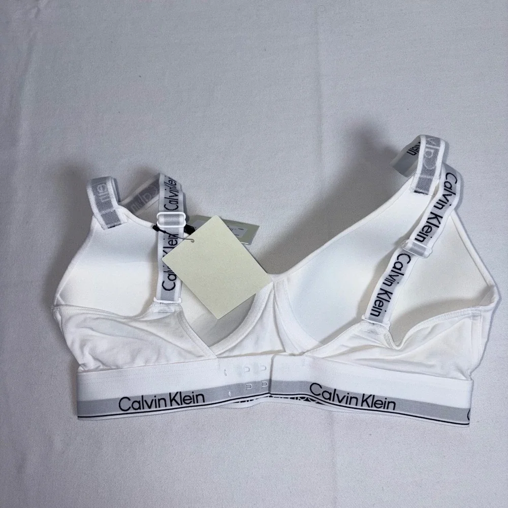 Calvin Klein Bralette Medium White NEW Icon Cotton Modal Logo Straps